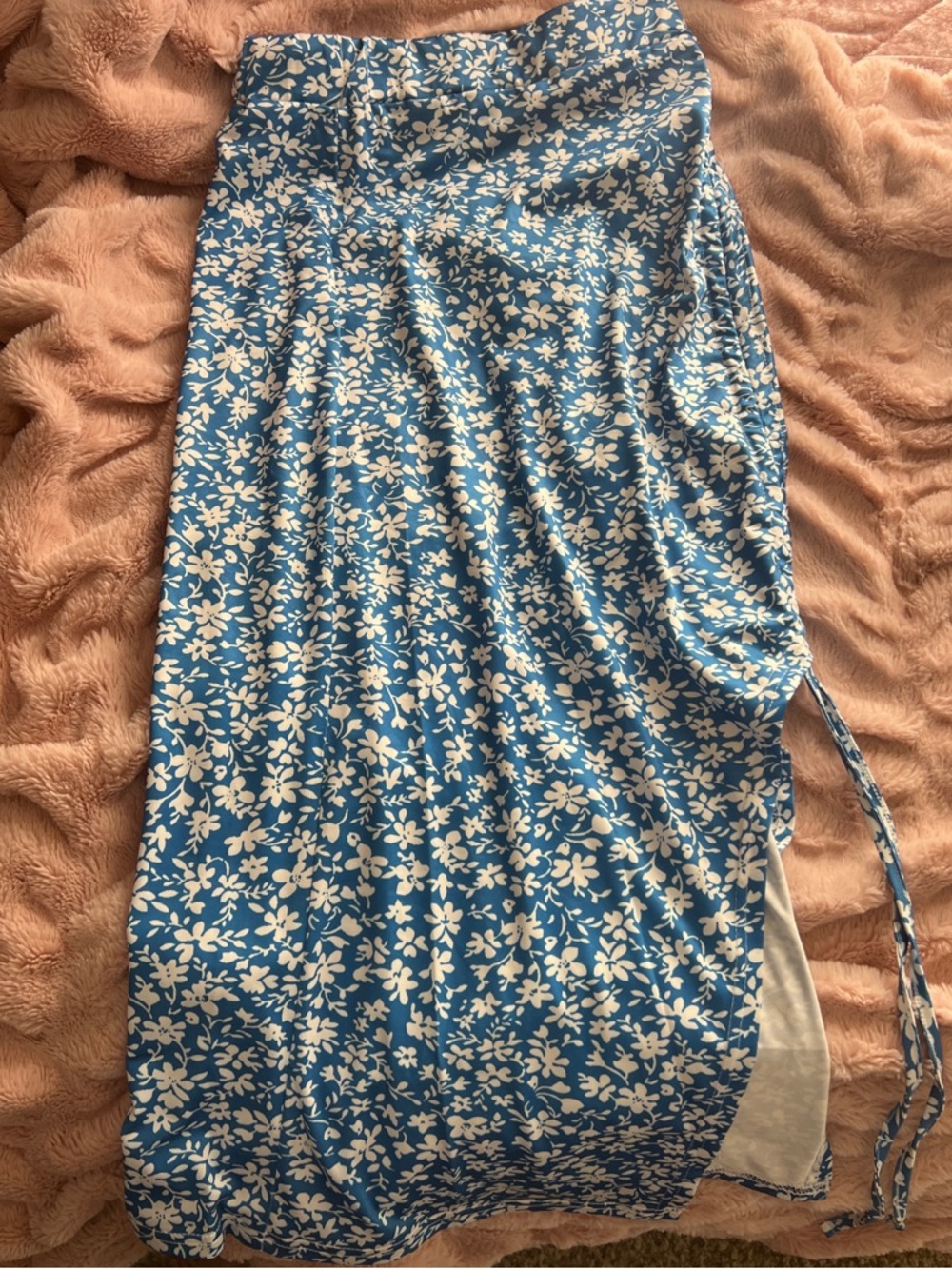 Blue Floral Drawstring Midi Skirt